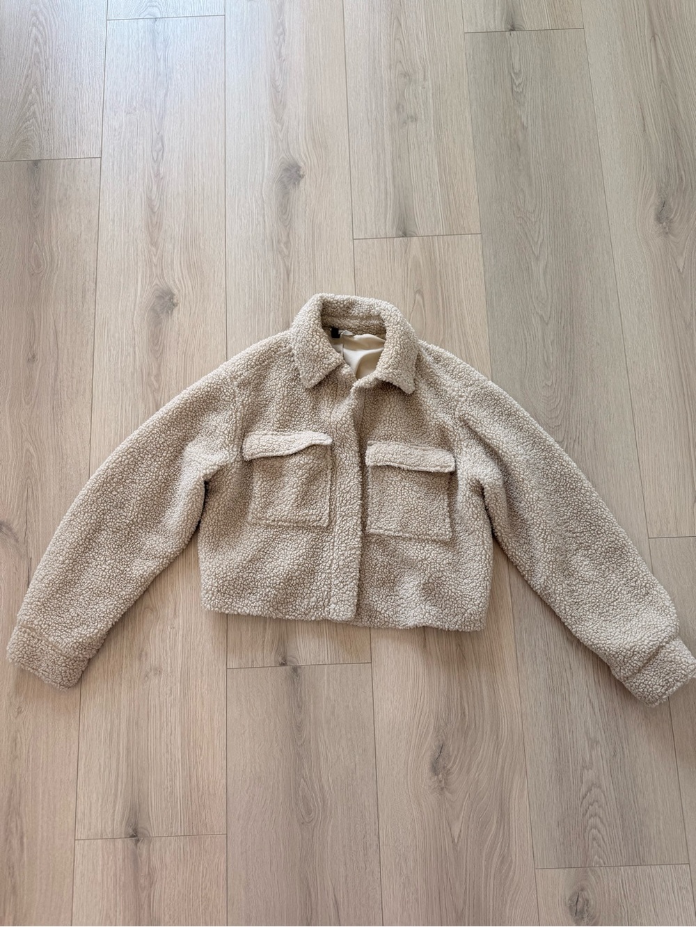 H&M Cream Sherpa Cropped Jacket women’s coat